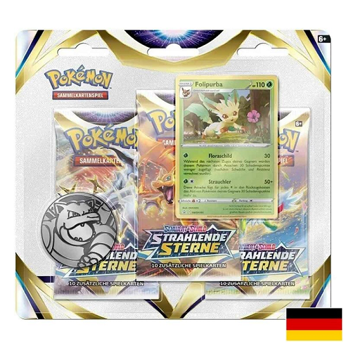 Pokemon Karten Schwert & Schild Strahlende Sterne 3er-Pack Blister Folipurba DE